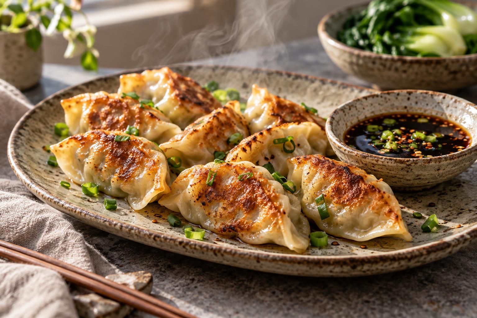 Homemade Pork & Bok Choy Dumplings